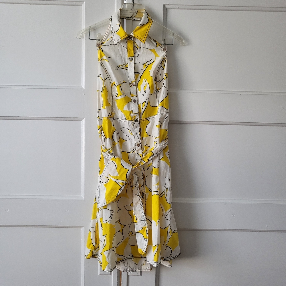 Diane Von Furstenberg Tenner Dress Garden Eden Halter Button Down Size 8